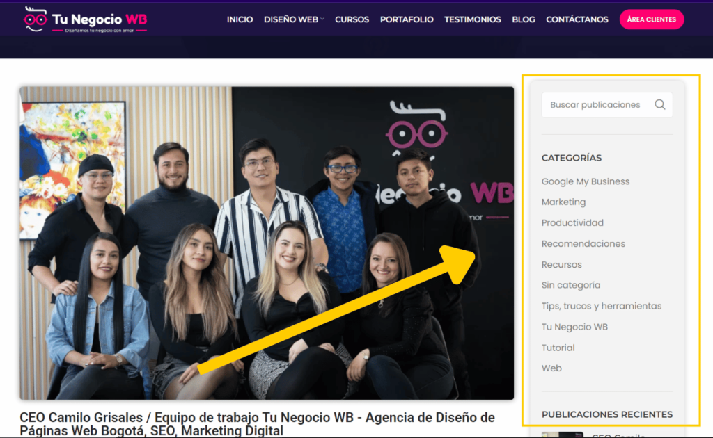 barra lateral o sidebar tunegociowb