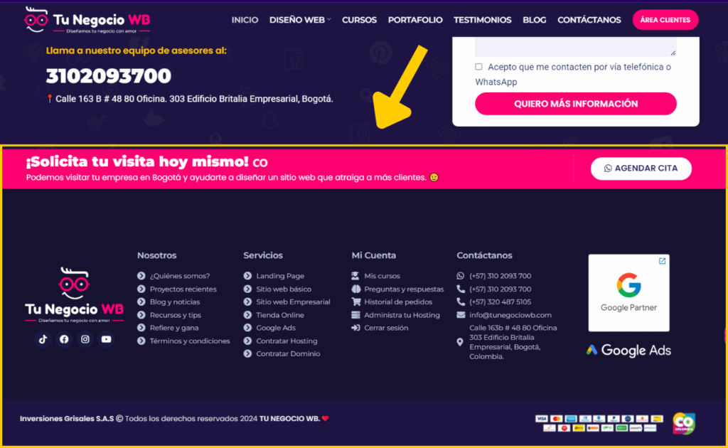 pie de pagina o footer tunegociowb